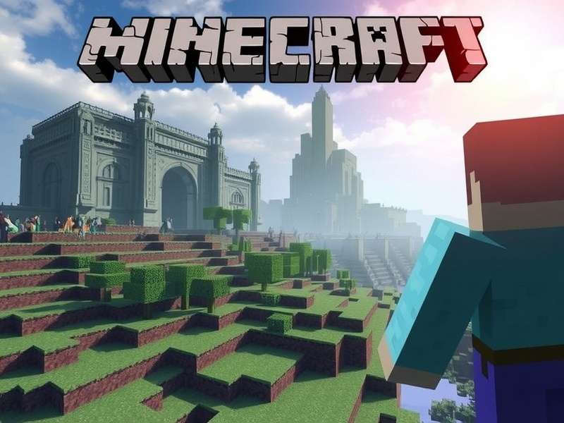 Screenshot from the original Minecraft trailer released in 2009 showing blocky terrain and primitive graphics