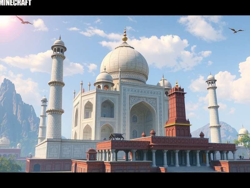 An elaborate fantasy castle built in Minecraft, showcasing towers, bridges, and detailed landscaping