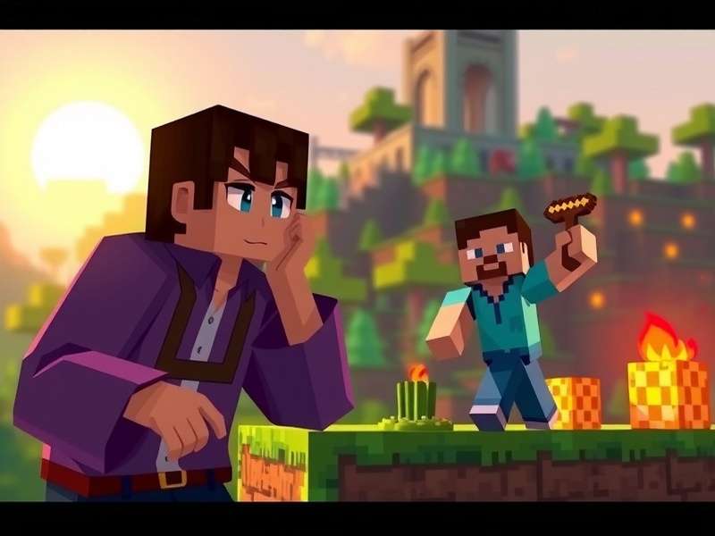 A vibrant Minecraft scene showing a detailed castle build and a player character