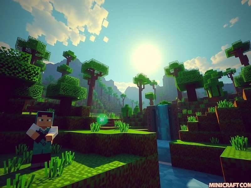 Serene Minecraft landscape at sunset with no HUD, representing pure gameplay immersion