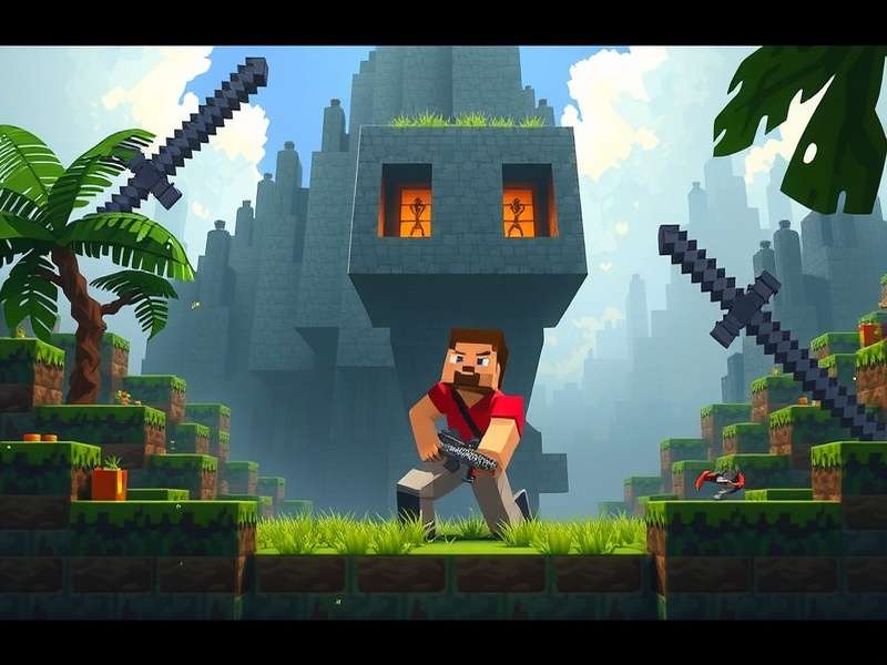 A serene Minecraft landscape at sunset with mountains and a lake, representing peaceful, commentary-free gameplay