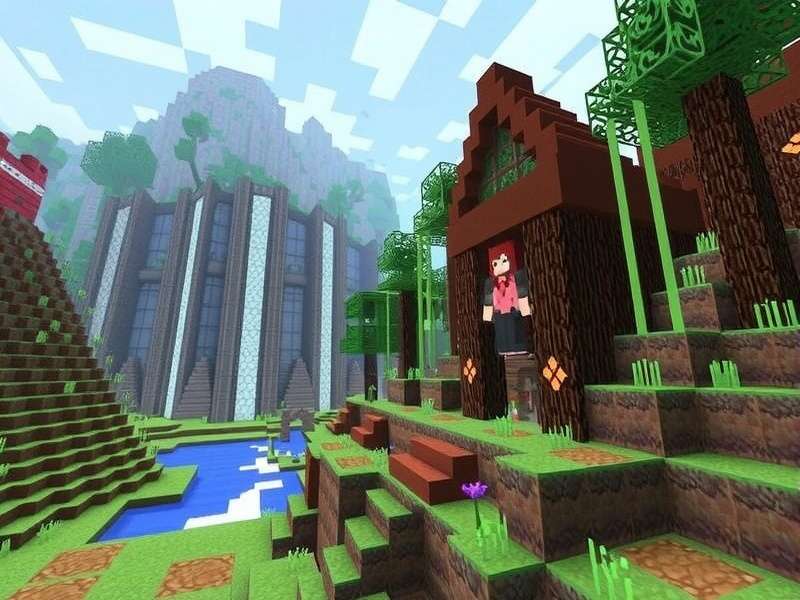 Minecraft gameplay showing creative mode building