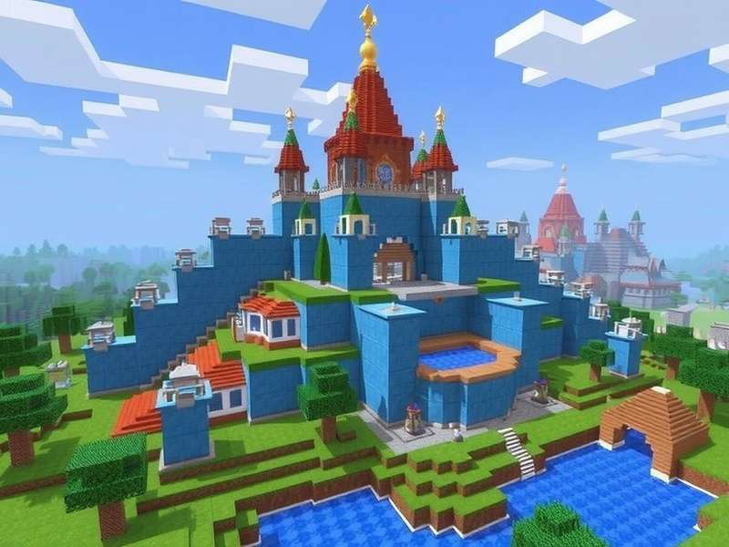 Minecraft landscape with mountains and a village