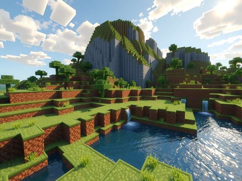 Minecraft player performing parkour across blocks