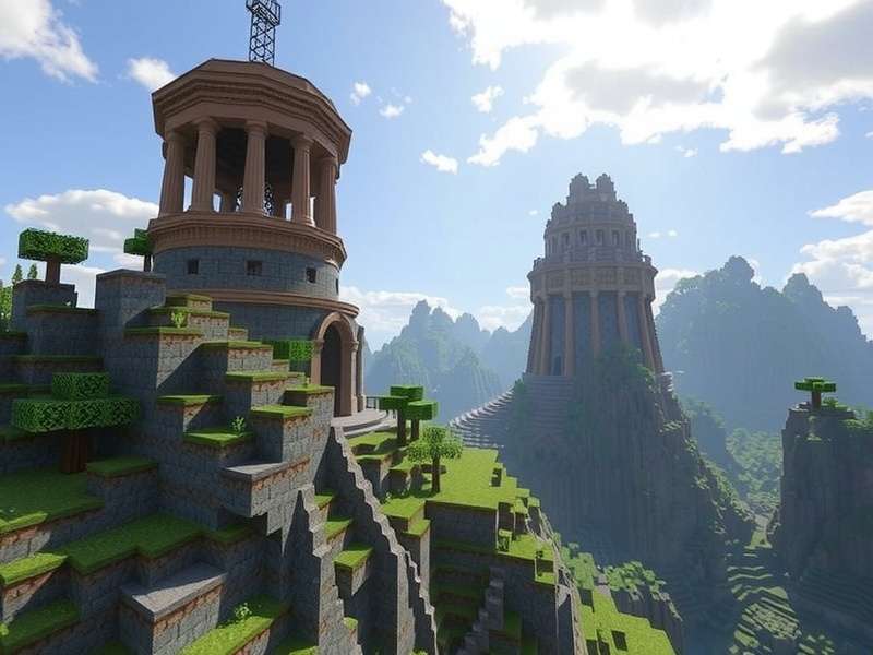 Player building complex structure in Minecraft The Game