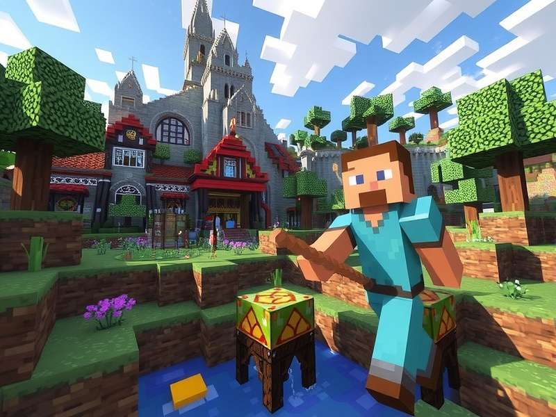 A stunning landscape built inside Minecraft, showing mountains, rivers, and a detailed castle