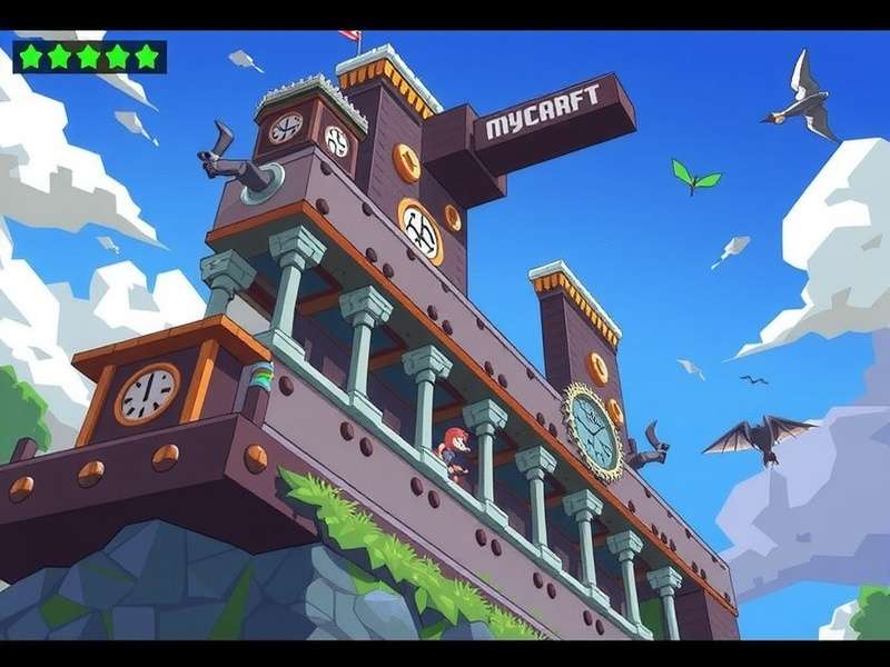 A breathtaking landscape view of a Minecraft world with mountains, rivers, and a detailed castle build