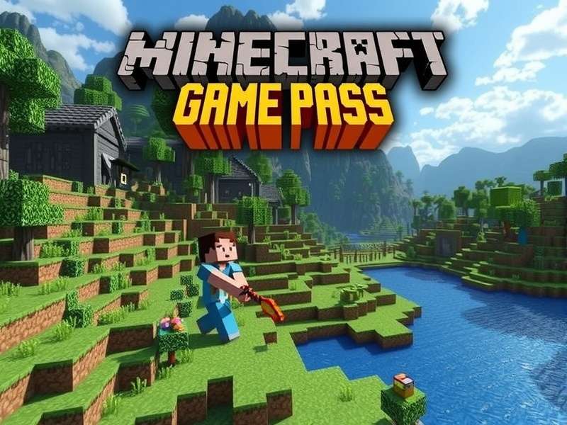 Minecraft Game Pass subscription screen showing various in-game worlds and marketplace content