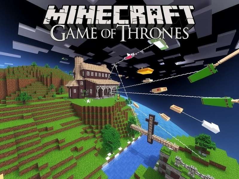 A grand throne room built in Minecraft using the Game of Thrones mod, featuring the Iron Throne
