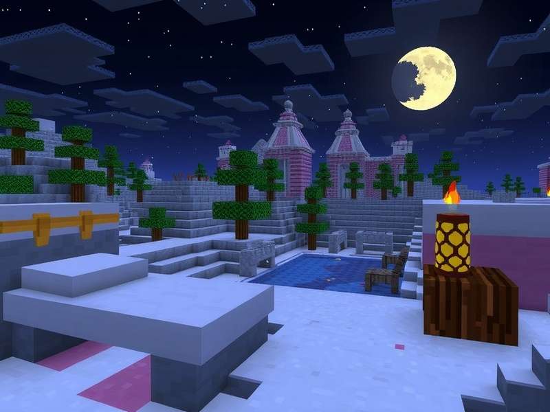 Minecraft player character sleeping in a bed at night with a moon in the sky