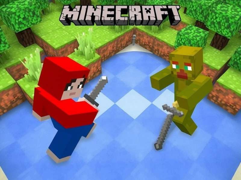 A diverse Minecraft landscape showing creative building, mining, and survival elements