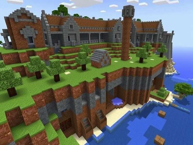 A stunning Minecraft landscape with mountains, forests, and a built castle