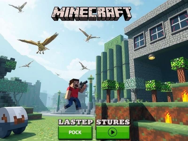 Concept art of an AI-generated Minecraft landscape with glowing neural networks overlaying biomes