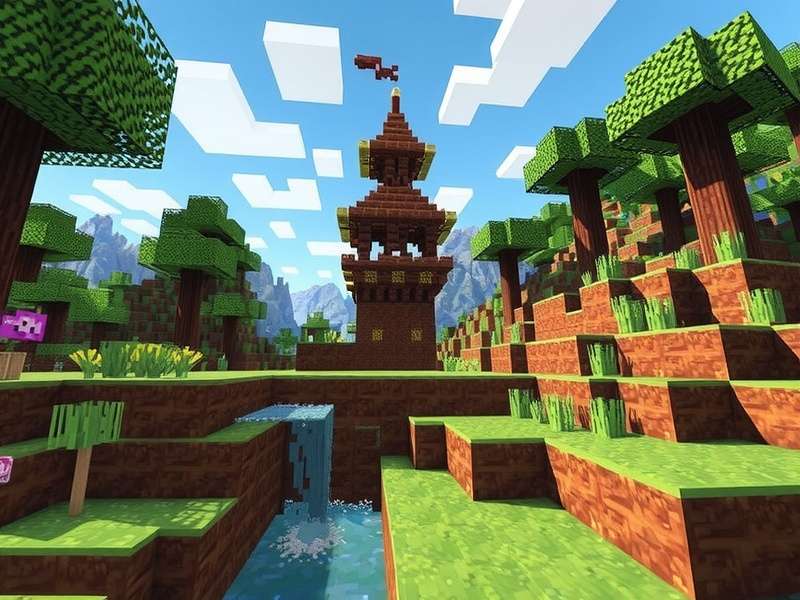 A complex castle built in Minecraft Classic with simple blocks