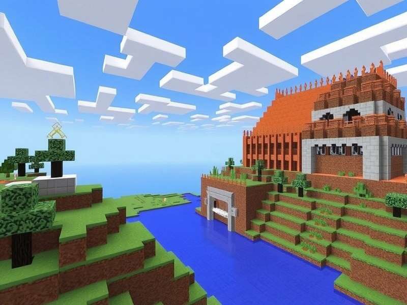 Minecraft player building a castle in creative mode