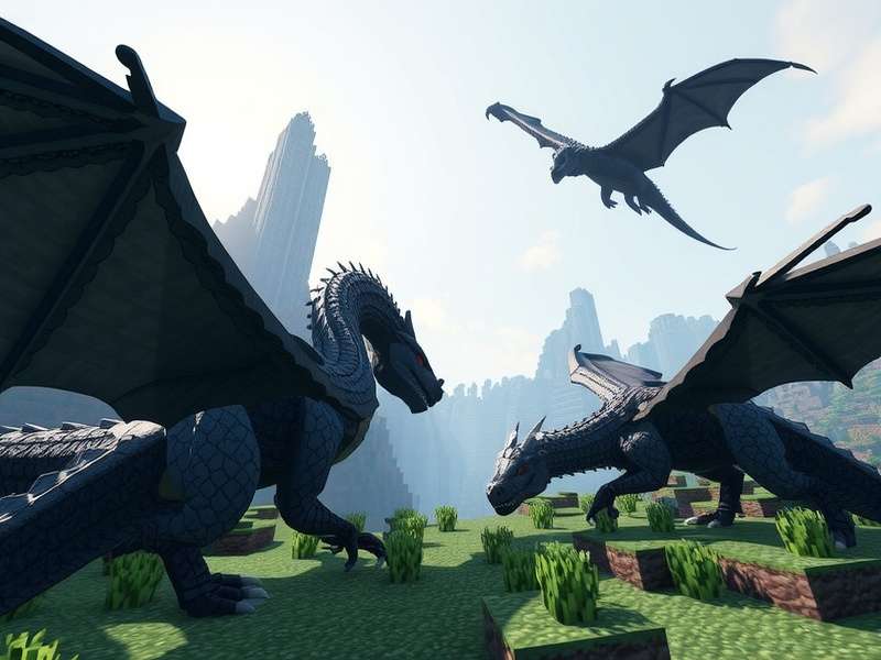 Minecraft dragon flying over a Game of Thrones style castle