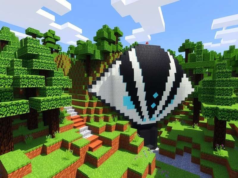 Minecraft landscape with mountains and blocky trees