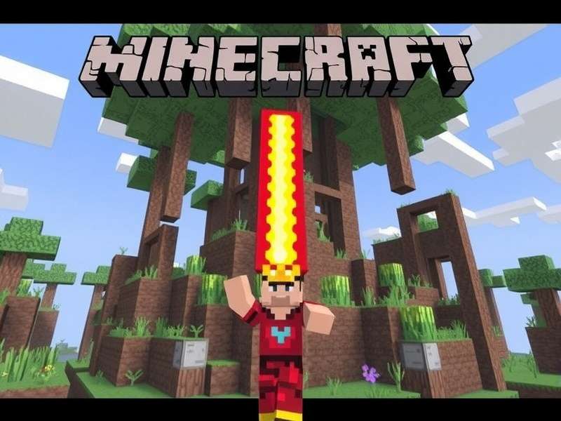 Free Minecraft gameplay on a laptop showing a vast block world with mountains and trees