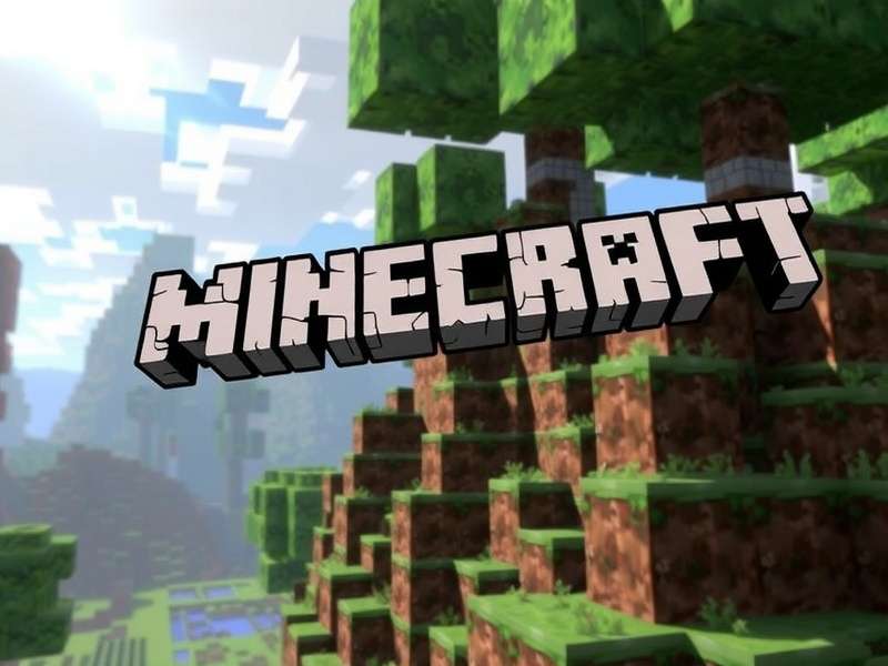 Minecraft Free Download banner featuring blocky landscape with trees and mountains