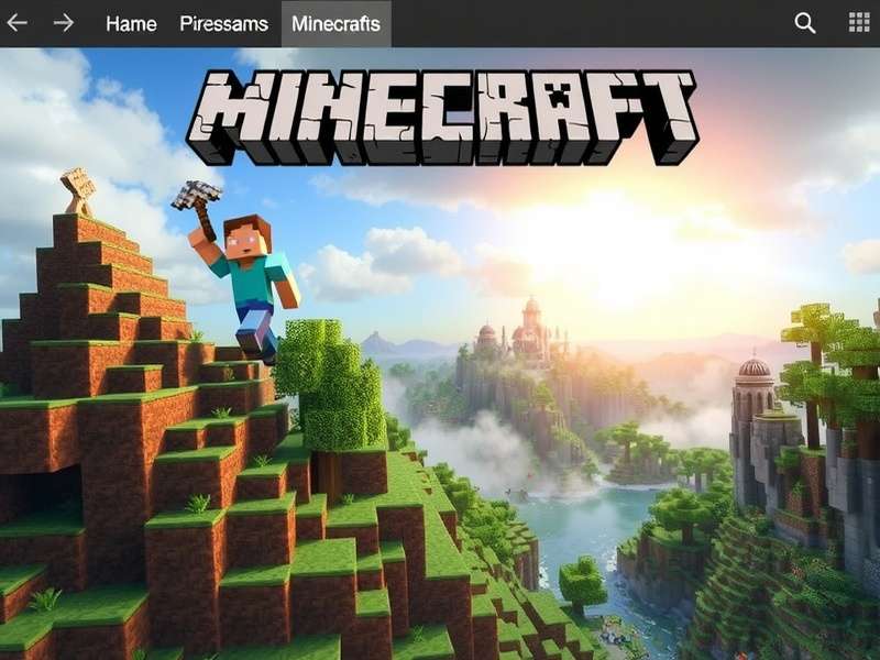 Minecraft world building scene with mountains and village