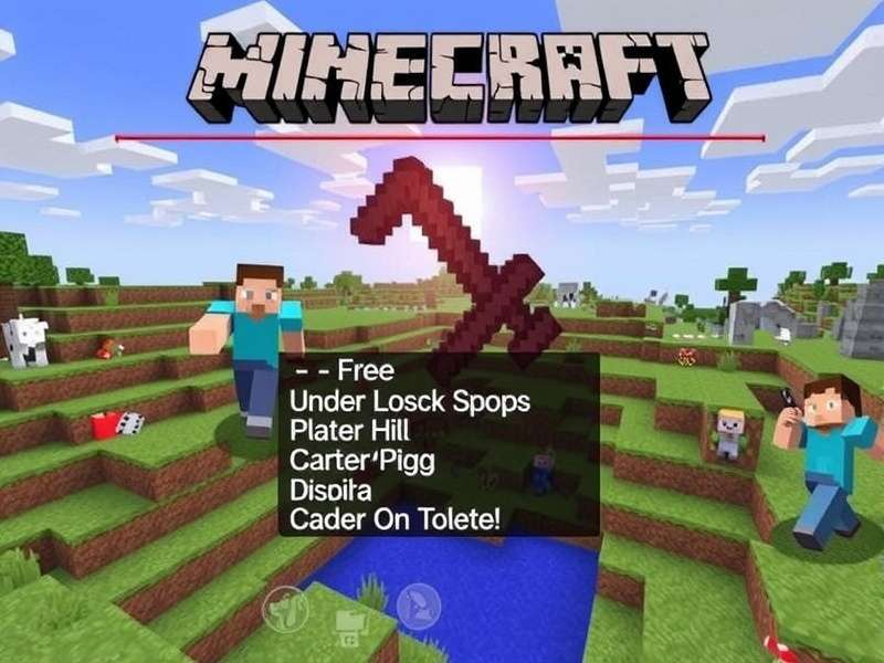 Play Minecraft For Free — A vibrant Minecraft landscape with crafting table, trees, and mountains under a bright sun, representing free Minecraft adventures in India.