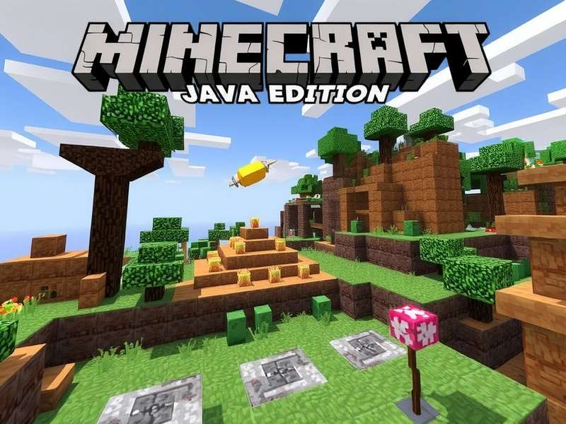 Minecraft Java Edition Gameplay screenshot showing a built village and redstone farm
